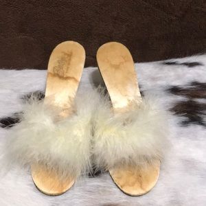 Size 5M Champagne Satin Down Feather Sandals